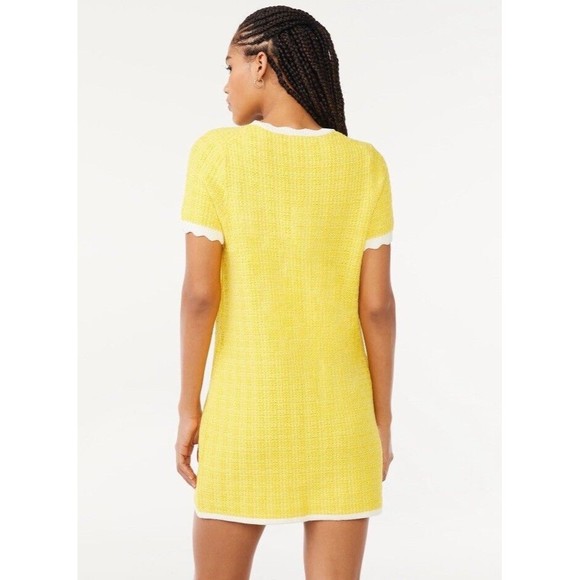 FREE ASSEMBLY WOMENS YELLOW KNIT MINI DRESS SCALLOPED TRIM Size XL - Picture 2 of 14